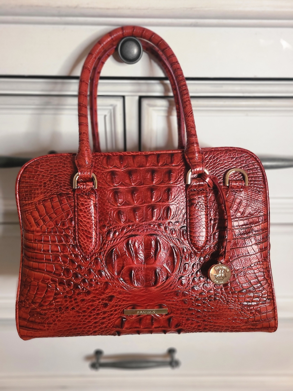 BRAHMIN Red Embossed Leather Satchel